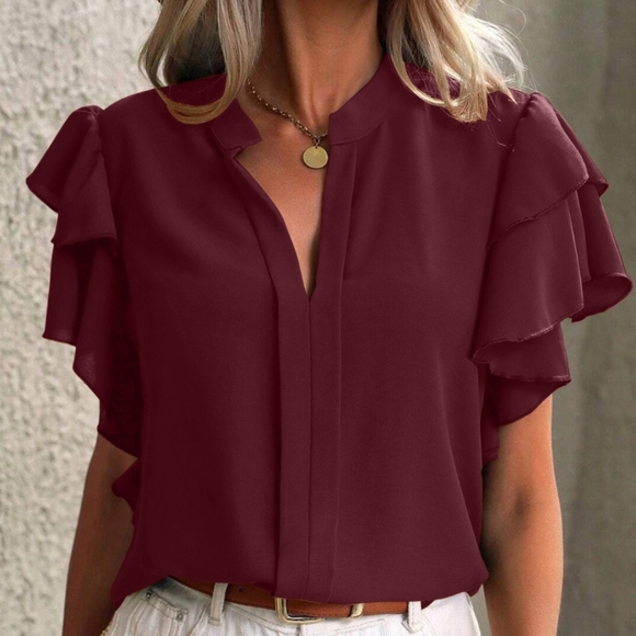 Victoria Ruffle Sleeve Top - Brown - Picture 3 of 3